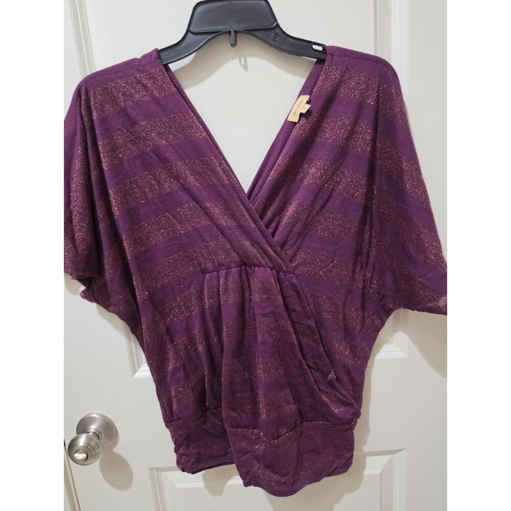 Ella Moss Purple Shimmer V Neck Top Size Small